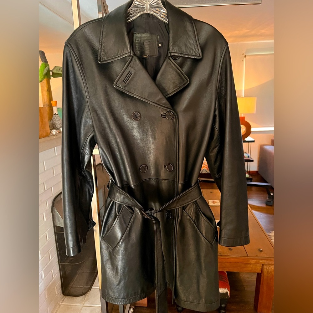 Coach (authentic) Black Leather Short Trench Coat
